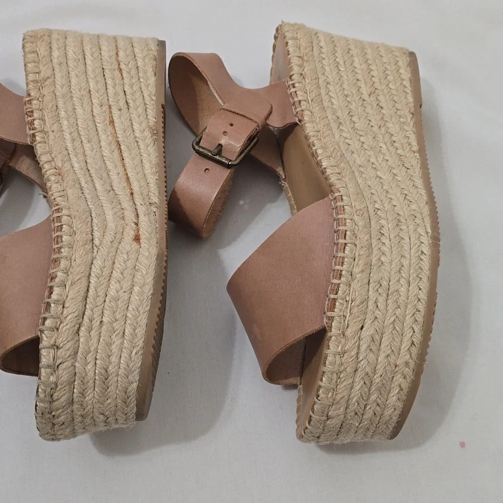 Soludos Minorca Leather Ankle Strap Espadrille Platform Sandals Tan Leather‎ 8.5